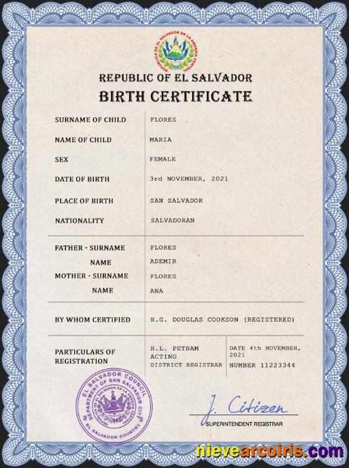 El Salvador vital record birth certificate
